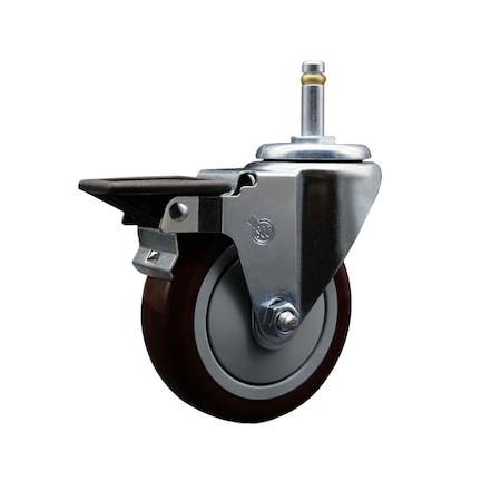 Service Caster 5'' Maroon Poly Wheel Swivel 7/16'' Grip Ring Stem Caster with Brake SCC-GR20S514-PPUB-MRN-PLB-716138
